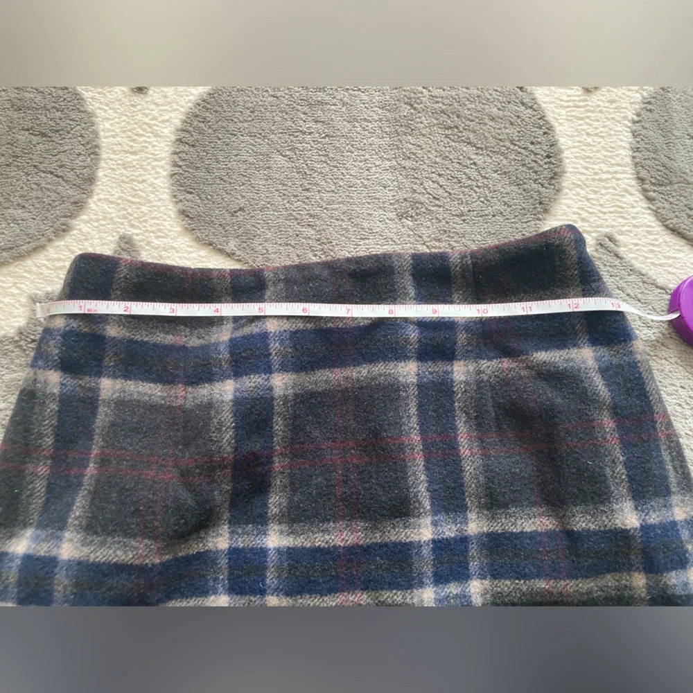 Talbots 2p Petite Vintage Wool Tartan Plaid Pencil Skirt Grey Navy Thick fleece - Picture 4 of 5